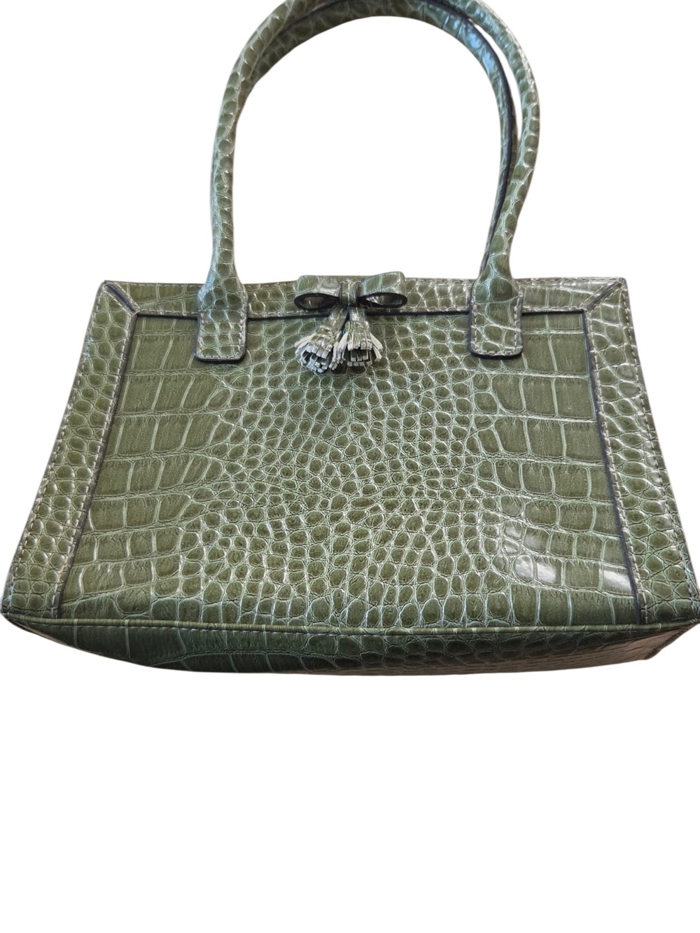 Liz Claiborne Vintage Olive  Croc-Embossed Satchel